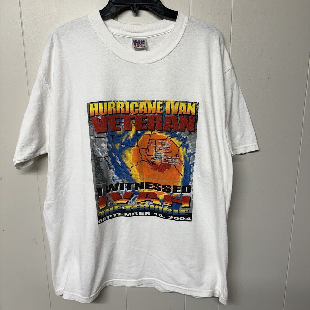 Vintage I Witnessed Hurricane Ivan 2004 Graphic T Shirt White Men XL EUC
